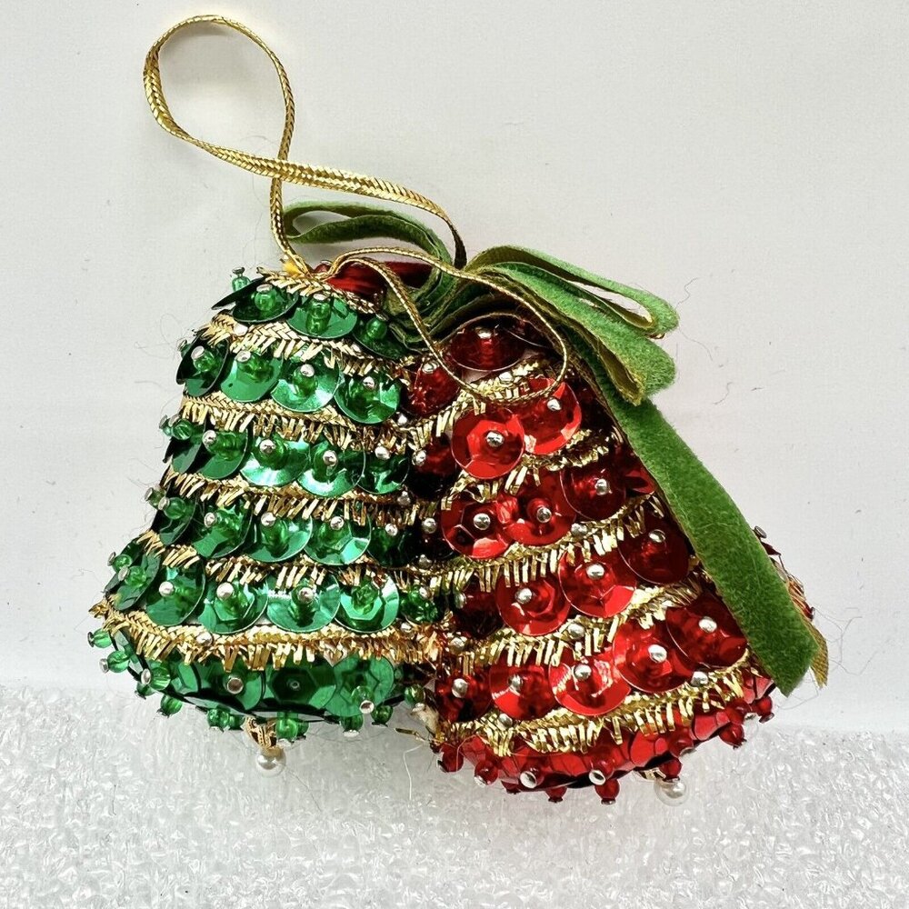 Vintage LEE WARDS Handmade Sequin Christmas Bells Ornament